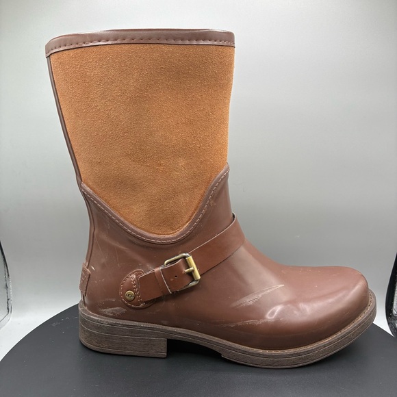 UGG Sivada Waterproof Rain Boots Women’s 8 Chocolate Brown Rubber Suede - Picture 1 of 9